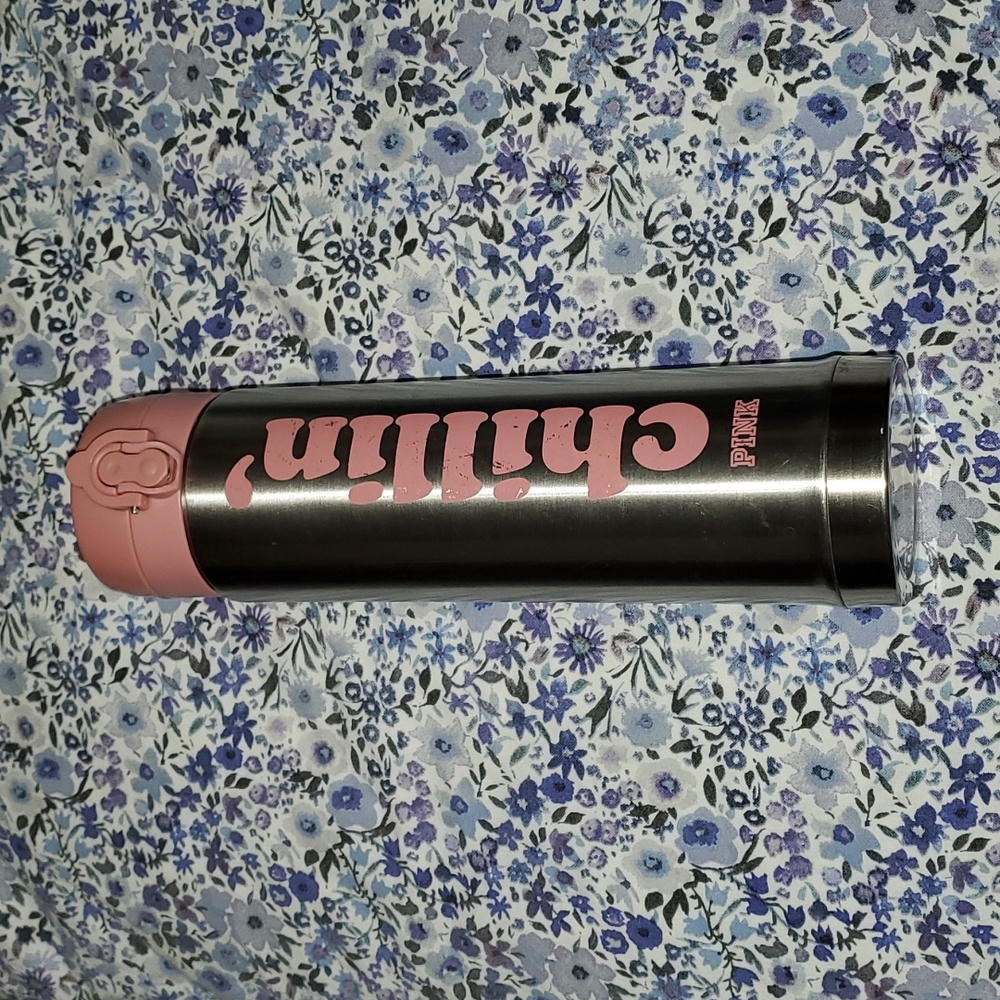 Pink Brand Water Bottle Pink and Silver
